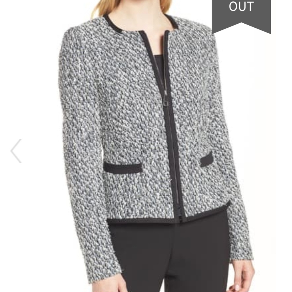 Hugo Boss Kalaila Tweed Zip-Front Jacket Sz 4